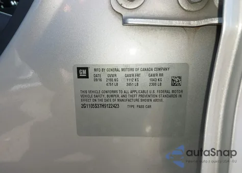 2017 Chevrolet Impala 1Lt from USA, damaged, VIN 2G1105S37H9122423